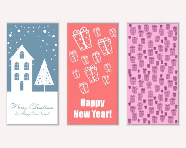 mutlu Noeller ve mutlu yeni yıl tebrik kartları vektör çizim     