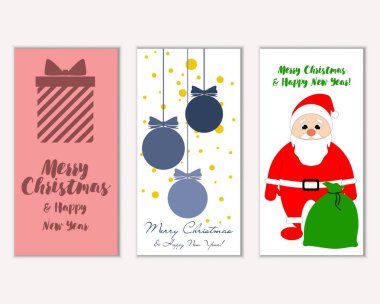 Renkli Noel kartları yılbaşı süslemeleri ve Noel Baba vektör çizim ile