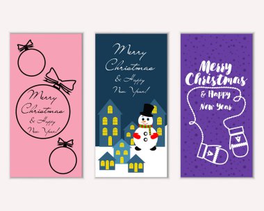 mutlu Noeller ve mutlu yeni yıl tebrik kartları vektör çizim