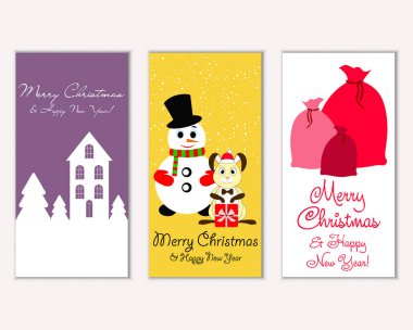 Mutlu Noeller ve mutlu yeni yıl tebrik kartları. Vektör çizim   