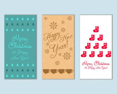 mutlu Noeller ve mutlu yeni yıl tebrik kartları vektör çizim