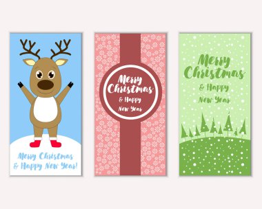 mutlu Noeller ve mutlu yeni yıl tebrik kartları vektör çizim