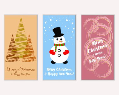 vektör çizim kış tatil tebrik kartları