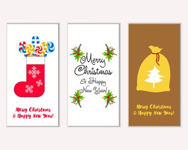 mutlu Noeller ve mutlu yeni yıl tebrik kartları vektör çizim