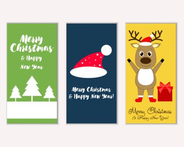 mutlu Noeller ve mutlu yeni yıl tebrik kartları vektör çizim
