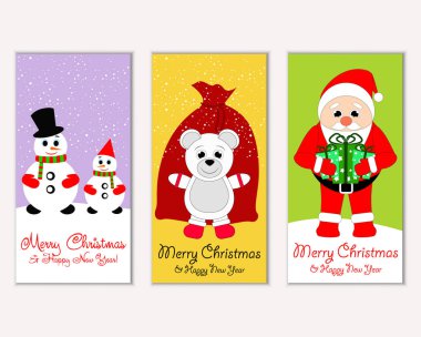 Mutlu Noeller ve mutlu yeni yıl tebrik kartları. Vektör çizim     