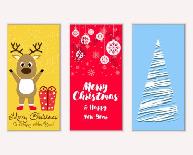 Mutlu Noeller ve mutlu yeni yıl tebrik kartları. Vektör çizim   