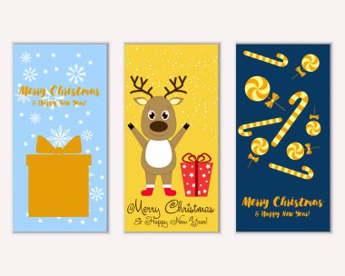 mutlu Noeller ve mutlu yeni yıl tebrik kartları vektör çizim       