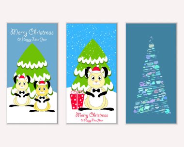 Mutlu Noeller ve mutlu yeni yıl tebrik kartları. Vektör çizim 