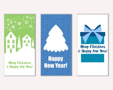 mutlu Noeller ve mutlu yeni yıl tebrik kartları vektör çizim     