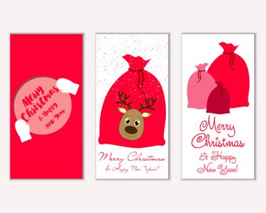 Mutlu Noeller ve mutlu yeni yıl tebrik kartları. Vektör çizim   
