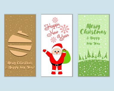 mutlu Noeller ve mutlu yeni yıl tebrik kartları vektör çizim