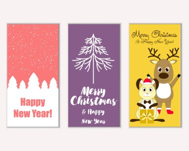 mutlu Noeller ve mutlu yeni yıl tebrik kartları vektör çizim   