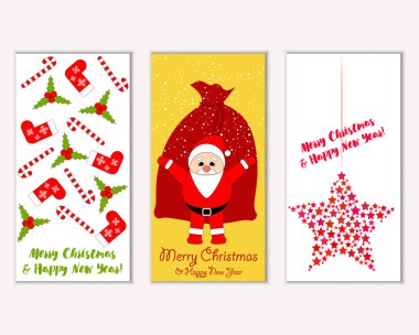 Mutlu Noeller ve mutlu yeni yıl tebrik kartları. Vektör çizim   