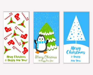 Mutlu Noeller ve mutlu yeni yıl tebrik kartları. Vektör çizim   