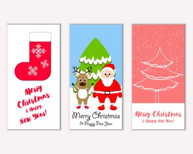 mutlu Noeller ve mutlu yeni yıl tebrik kartları vektör çizim       