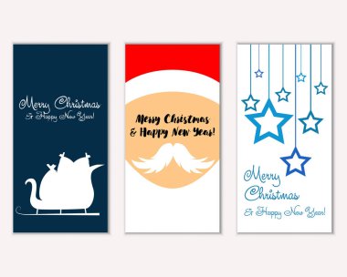 mutlu Noeller ve mutlu yeni yıl tebrik kartları vektör çizim     