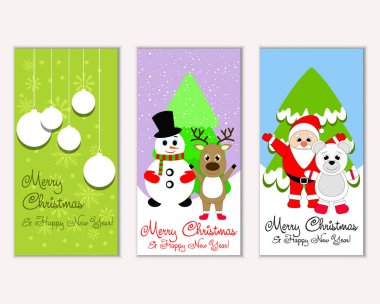 mutlu Noeller ve mutlu yeni yıl tebrik kartları vektör çizim