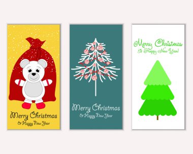 Mutlu Noeller ve mutlu yeni yıl tebrik kartları. Vektör çizim 