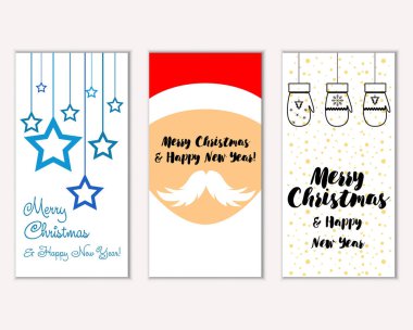mutlu Noeller ve mutlu yeni yıl tebrik kartları vektör çizim     