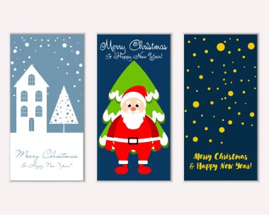 mutlu Noeller ve mutlu yeni yıl tebrik kartları vektör çizim     