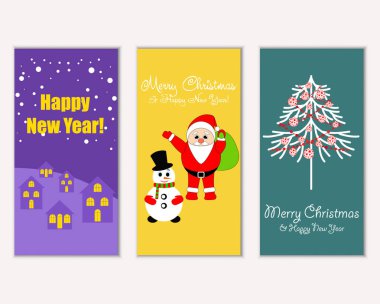 mutlu Noeller ve mutlu yeni yıl tebrik kartları vektör çizim