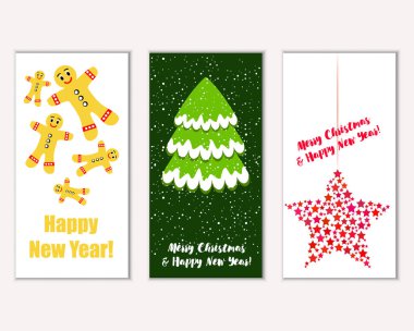 vektör çizim kış tatil tebrik kartları