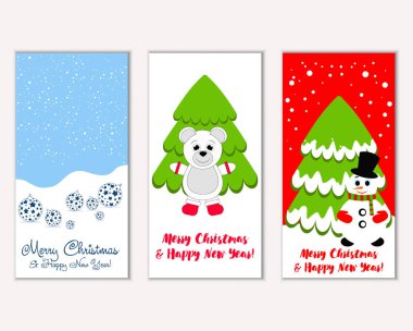 Mutlu Noeller ve mutlu yeni yıl tebrik kartları. Vektör çizim     