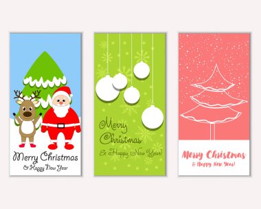mutlu Noeller ve mutlu yeni yıl tebrik kartları vektör çizim       
