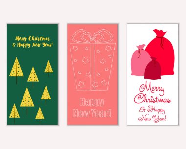 mutlu Noeller ve mutlu yeni yıl tebrik kartları vektör çizim       