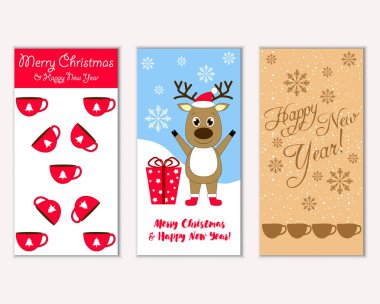 mutlu Noeller ve mutlu yeni yıl tebrik kartları vektör çizim