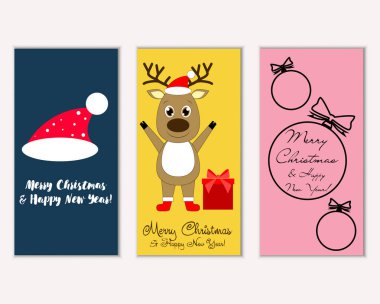 mutlu Noeller ve mutlu yeni yıl tebrik kartları vektör çizim