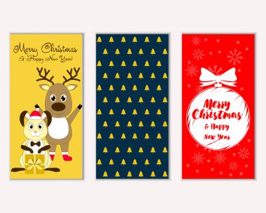 mutlu Noeller ve mutlu yeni yıl tebrik kartları vektör çizim   