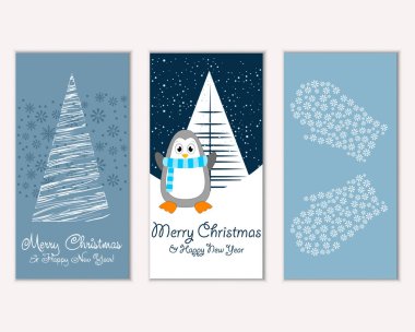 Mutlu Noeller ve mutlu yeni yıl tebrik kartları. Vektör çizim   