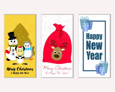 mutlu Noeller ve mutlu yeni yıl tebrik kartları vektör çizim     