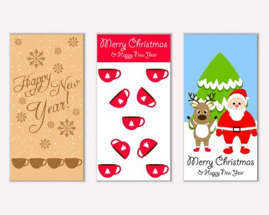 Renkli Noel kartları yılbaşı süslemeleri ve Noel Baba vektör çizim ile