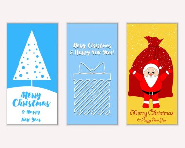 Mutlu Noeller ve mutlu yeni yıl tebrik kartları. Vektör çizim   