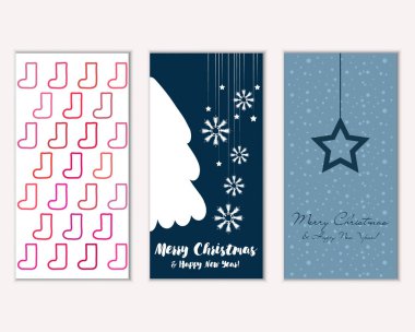 Mutlu Noeller ve mutlu yeni yıl tebrik kartları. Vektör çizim     