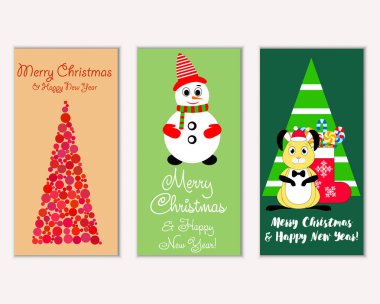 mutlu Noeller ve mutlu yeni yıl tebrik kartları vektör çizim