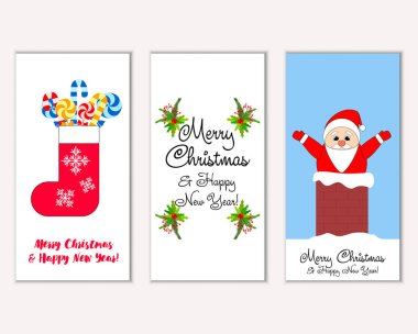 mutlu Noeller ve mutlu yeni yıl tebrik kartları vektör çizim