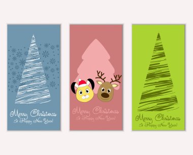 mutlu Noeller ve mutlu yeni yıl tebrik kartları vektör çizim     