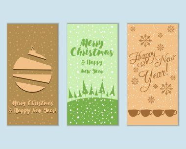 mutlu Noeller ve mutlu yeni yıl tebrik kartları vektör çizim