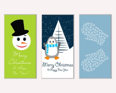 Renkli Noel kartları yılbaşı süsleri ve kardan adam vektör çizim ile