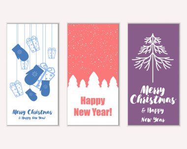 mutlu Noeller ve mutlu yeni yıl tebrik kartları vektör çizim     