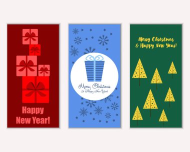 mutlu Noeller ve mutlu yeni yıl tebrik kartları vektör çizim      