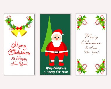 Mutlu Noeller ve mutlu yeni yıl tebrik kartları. Vektör çizim   