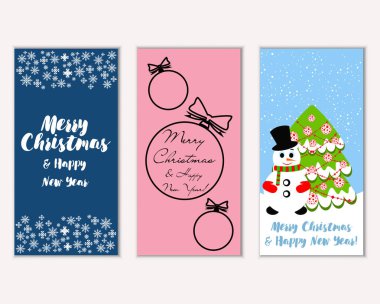 Renkli Noel kartları yılbaşı süsleri ve kardan adam vektör çizim ile
