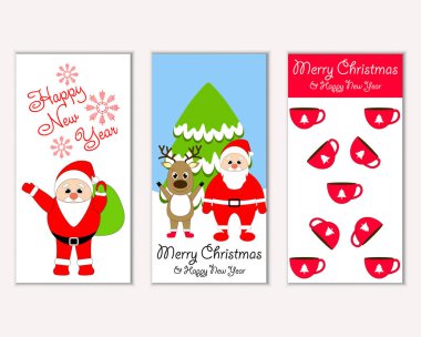 Renkli Noel kartları yılbaşı süslemeleri ve Noel Baba vektör çizim ile