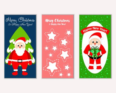 mutlu Noeller ve mutlu yeni yıl tebrik kartları vektör çizim