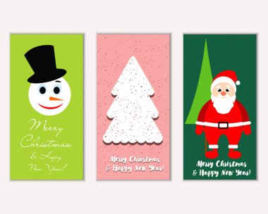 mutlu Noeller ve mutlu yeni yıl tebrik kartları vektör çizim       